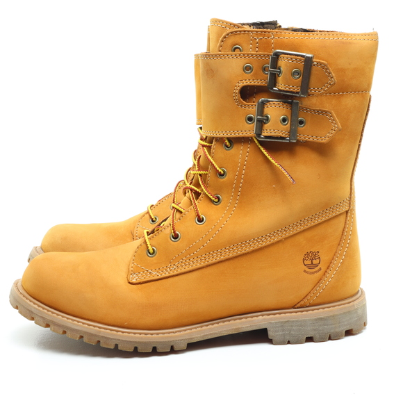 Timberland Mid-Calf Double Strap Leather Lace Up Boots Women 11 Tan - Picture 9 of 17